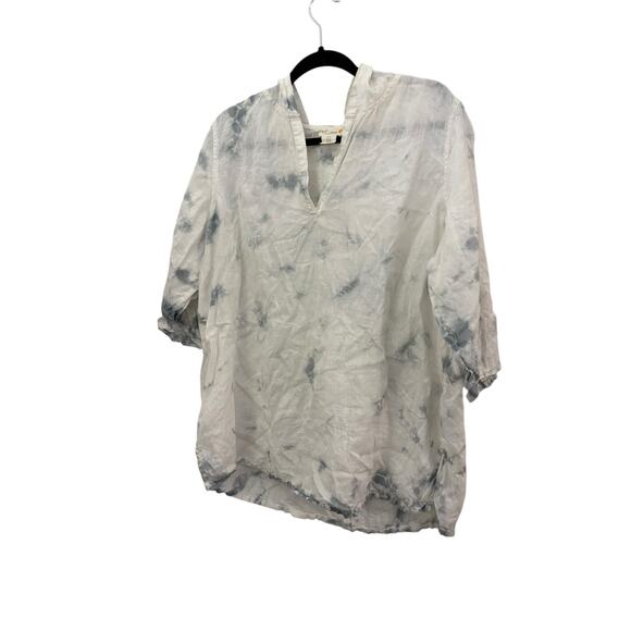 C & C California Linen Hooded Top 1X Tie Dye Blouse Top Blue & White - Picture 1 of 10